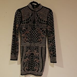 Fashion Nova Black and Gold Embellished Gem Dress